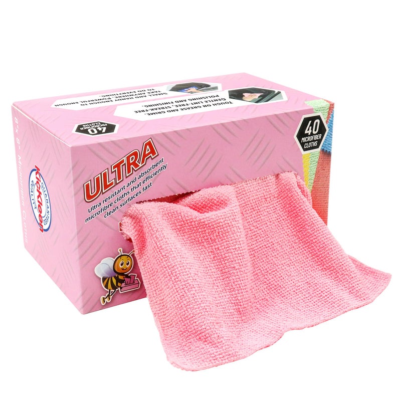 kickleen Microfiber Cleaning Cloth, Lint-Free Shop Towels Reusable, Bulk Rags in a Box for Home, Kitchen and Car, 8 Inch x 8 Inch,40 Pack with Box (Pink) - Image 1